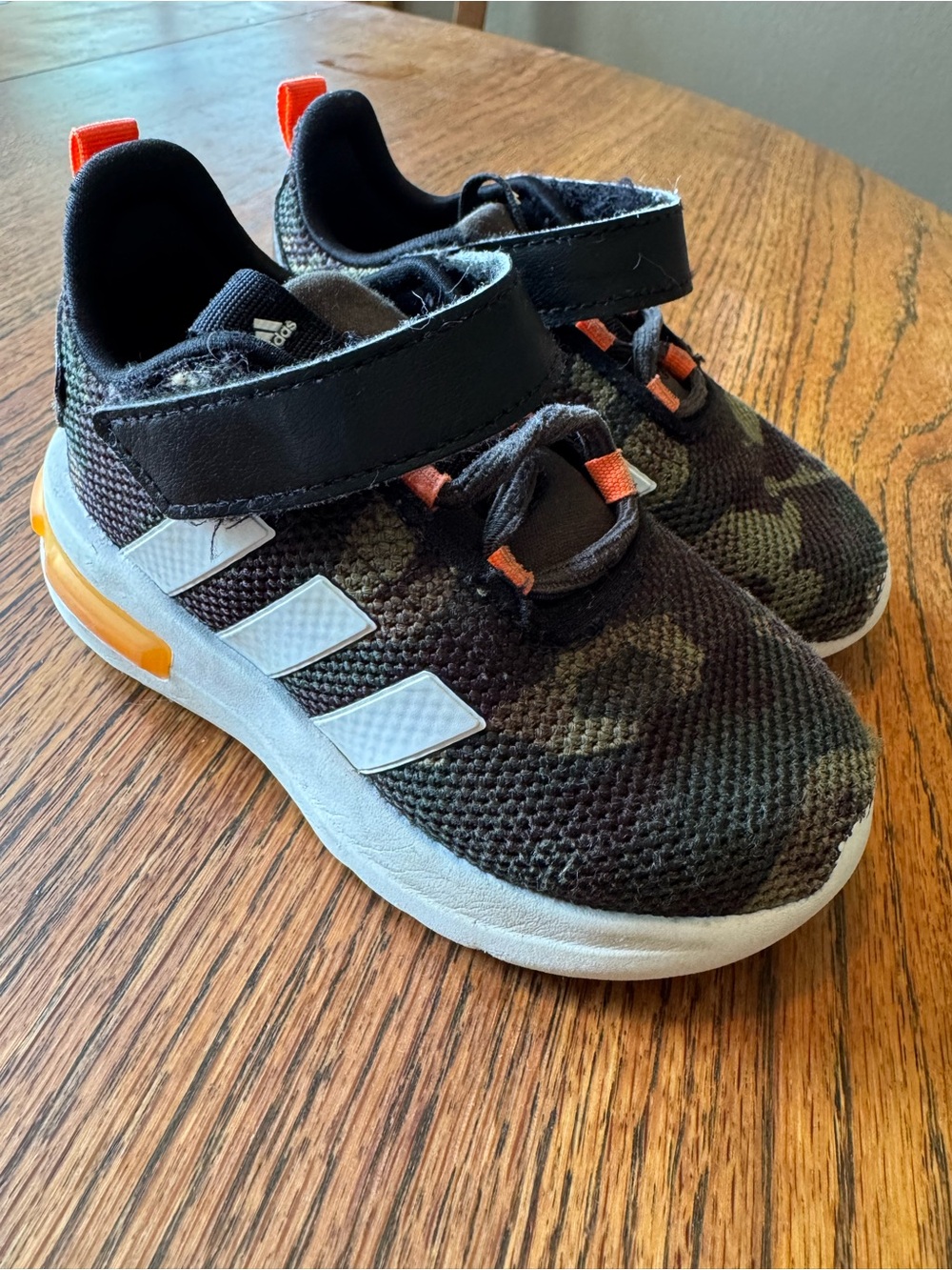 adidas Kids Black Camo Sneakers with Orange Accents